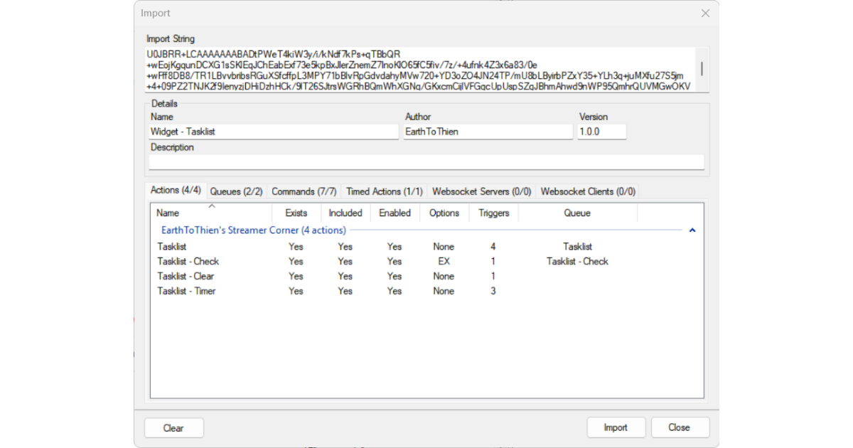 Streamer.Bot import window after importing Opinion Gauge Streamer.Bot file.